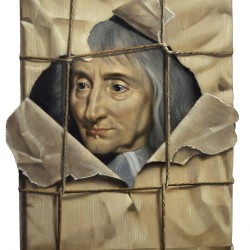 Le paquet déchiré - huile sur bois - 42 x 34 cm