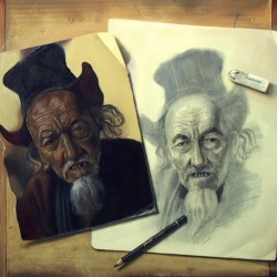 Le vieux chinois - huile sur toile - 55 x 46 cm