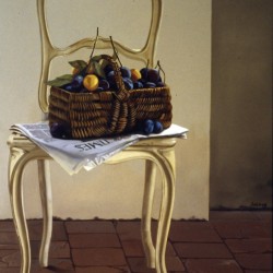 Le panier de prunes - huile sur toile