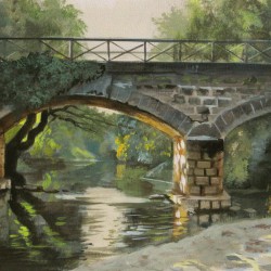 Pont sur l'Alène - huile sur panneau, 22 x 16 cm